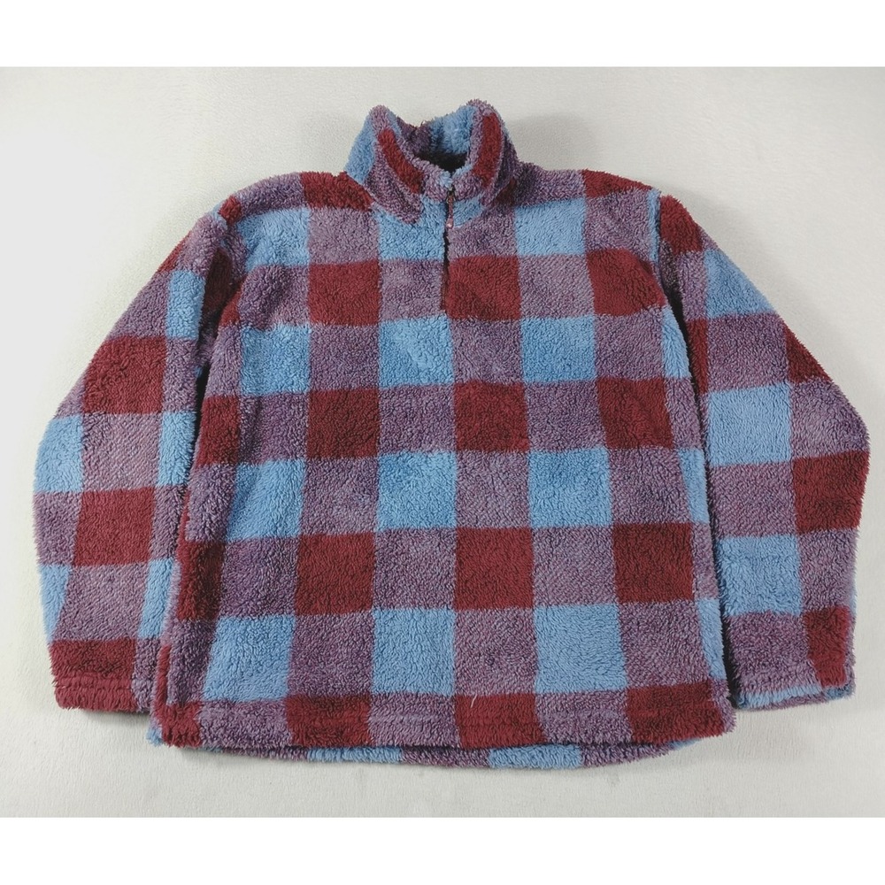Eddie Bauer Jacket Womens Large Multicolor Plaid Sherpa Fleece Cabincore Hiking